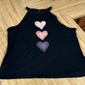SHEIN Black Halter Tank with Pink & Purple Heart Trio